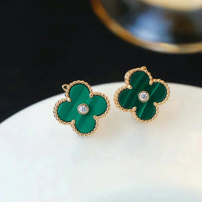 [LUXORA]CLOVER MEDIUM 1 MOTIFS MALACHITE DIAMOND EARRINGS
