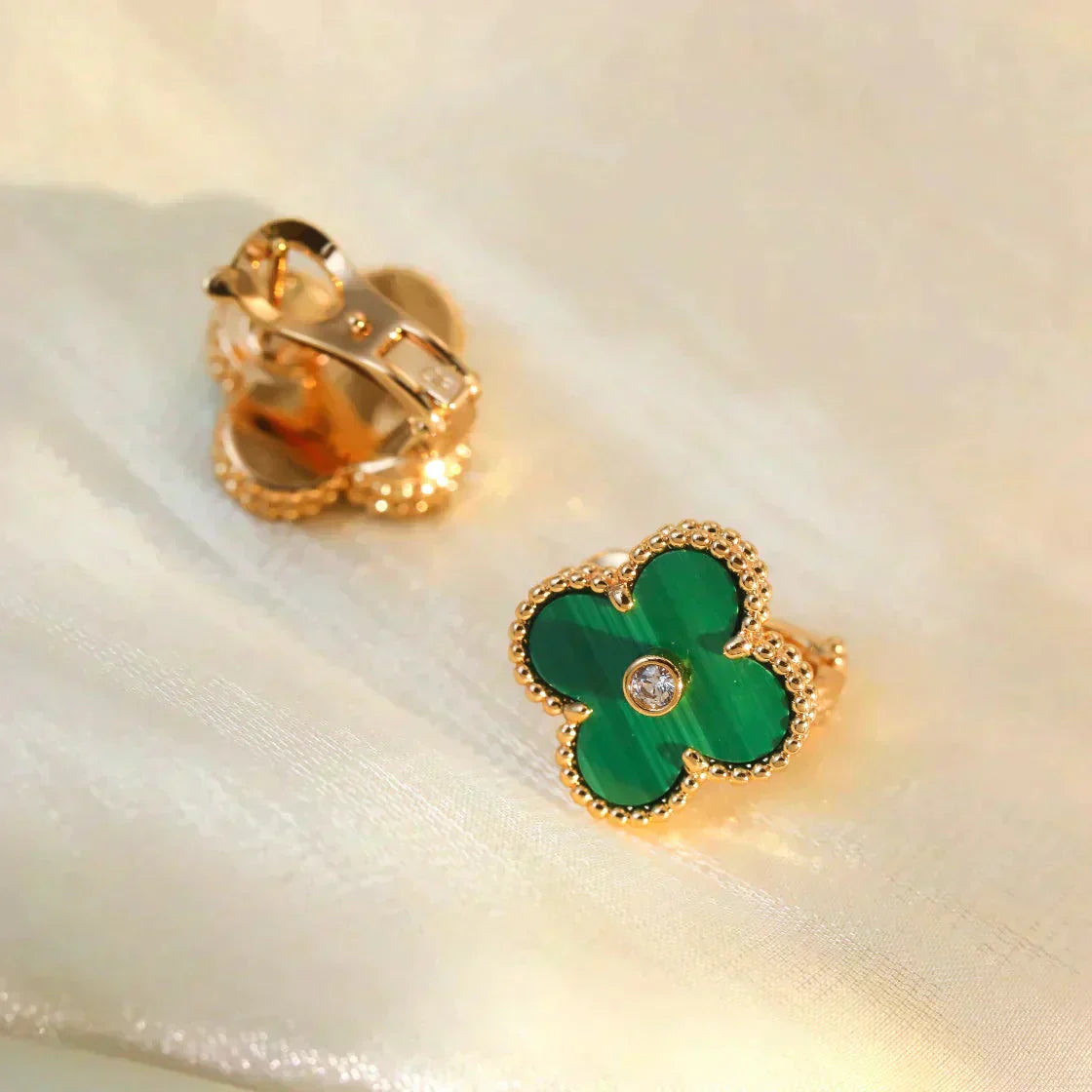[LUXORA]CLOVER MEDIUM 1 MOTIFS MALACHITE DIAMOND EARRINGS