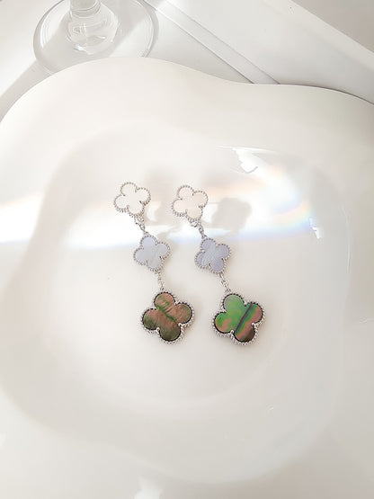 [LUXORA]CLOVER 3 MOTIFS CHALCEDONY DARK MOP SILVER EARRINGS