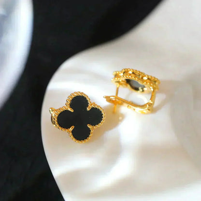 [LUXORA]CLOVER MEDIUM 1 MOTIFS  ONYX STUD EARRINGS