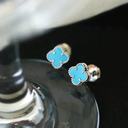 [LUXORA]CLOVER MINI 9.5MM ONYX STUD EARRINGS SILVER