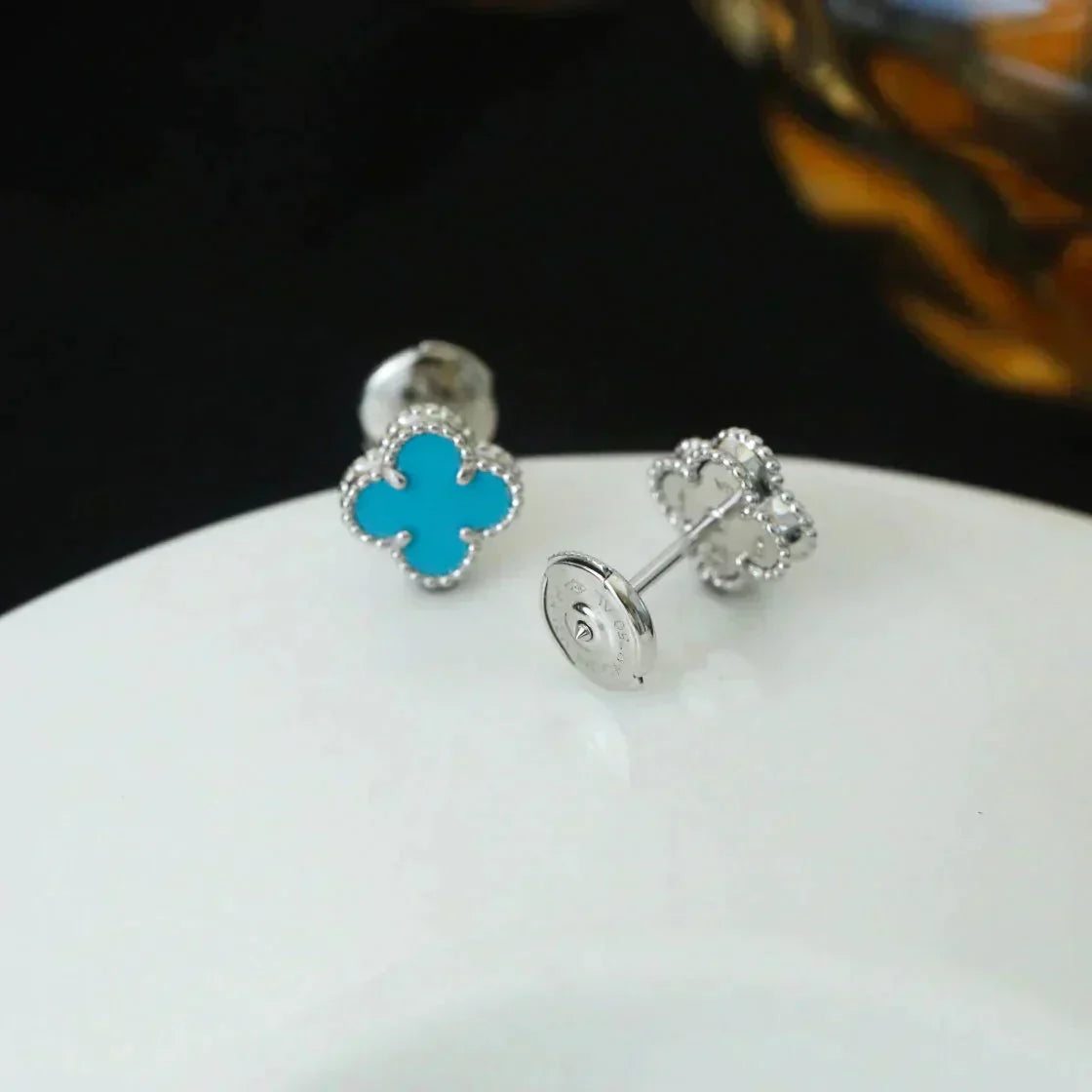 [LUXORA]CLOVER MINI 9.5MM ONYX STUD EARRINGS SILVER