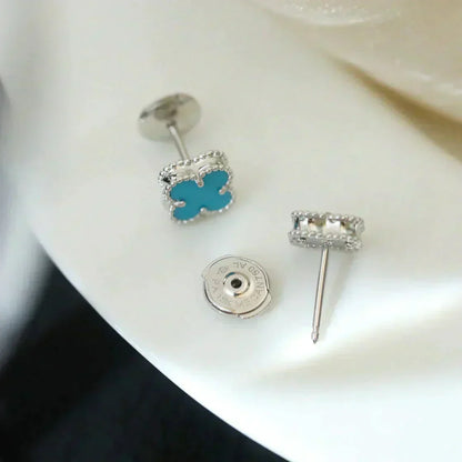 [LUXORA]CLOVER MINI 9.5MM ONYX STUD EARRINGS SILVER