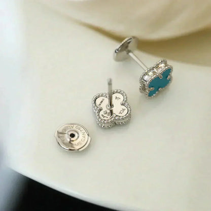 [LUXORA]CLOVER MINI 9.5MM ONYX STUD EARRINGS SILVER