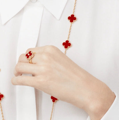 [LUXORA]CLOVER CARNELIAN RING ROSE GOLD DIAMOND