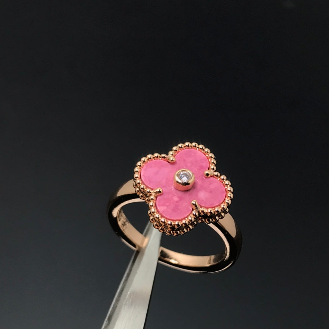 [LUXORA]CLOVER RHODONITE ROSE GOLD RING