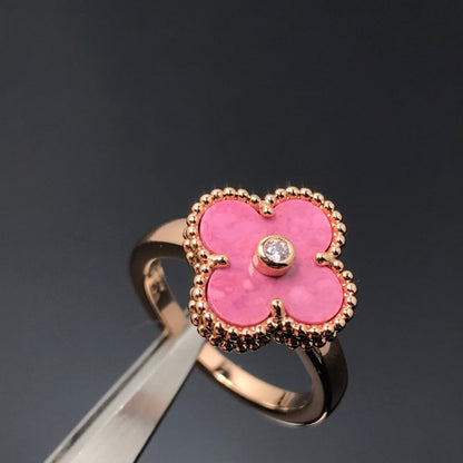 [LUXORA]CLOVER RHODONITE ROSE GOLD RING
