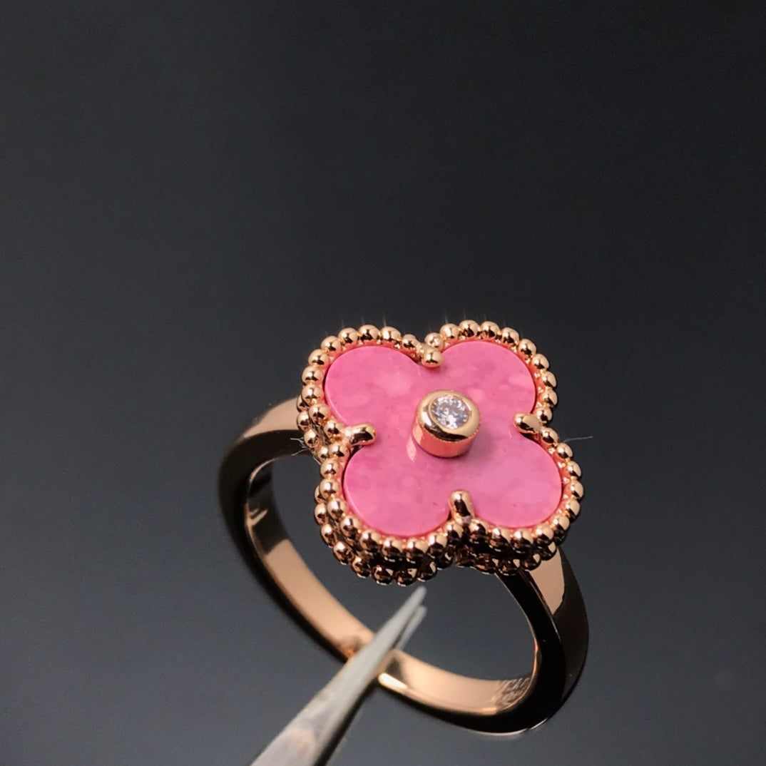 [LUXORA]CLOVER RHODONITE ROSE GOLD RING