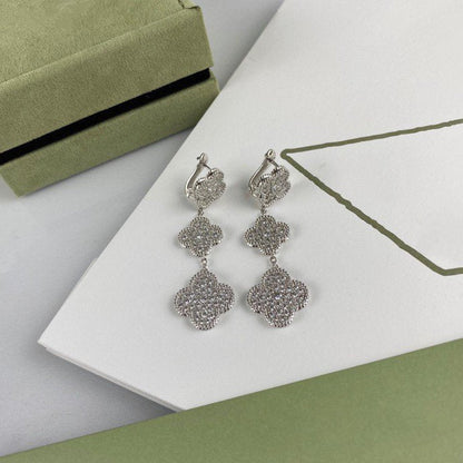 [LUXORA]CLOVER 3 MOTIF DIAMOND SILVER DROP EARRINGS
