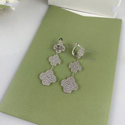 [LUXORA]CLOVER 3 MOTIF DIAMOND SILVER DROP EARRINGS