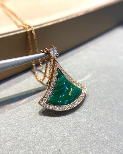 [LUXORA]DREAM MALACHITE DIAMOND PAVED PINK GOLD NECKLACE