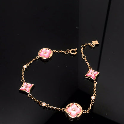 [LUXORA]STAR AND SUN 4 MOTIF PINK MOP PINK GOLD BRACELET