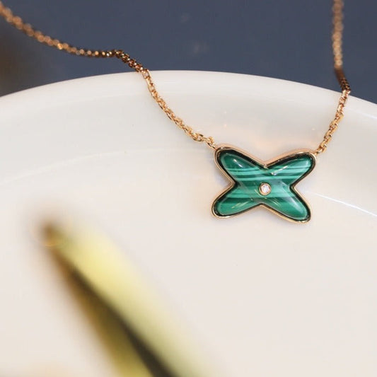 [LUXORA]JEUX MALACHITE 1 DIAMOND PINK GOLD NECKLACE