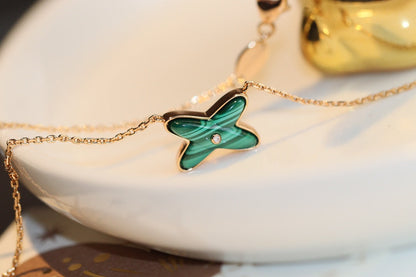 [LUXORA]JEUX MALACHITE 1 DIAMOND PINK GOLD NECKLACE