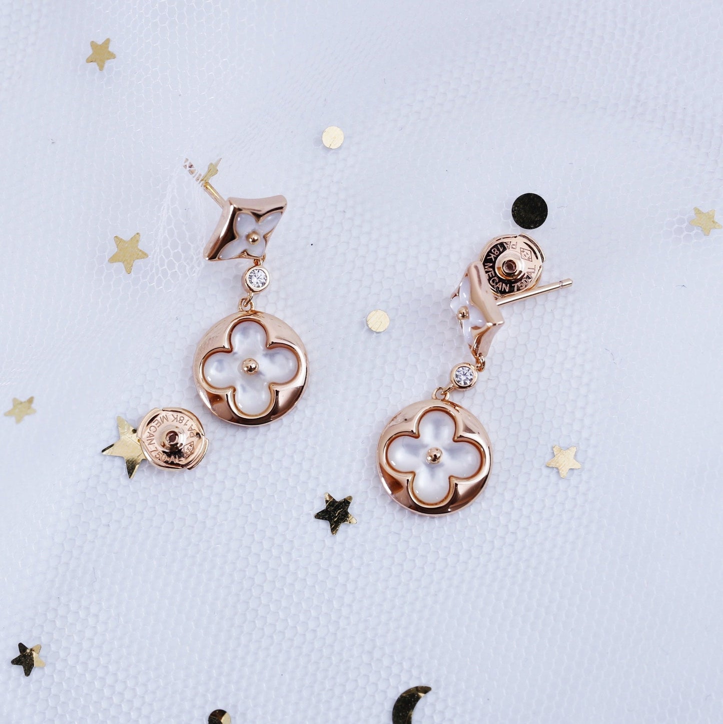 [LUXORA]STAR AND SUN PINK GOLD MOP DROP EARRINGS