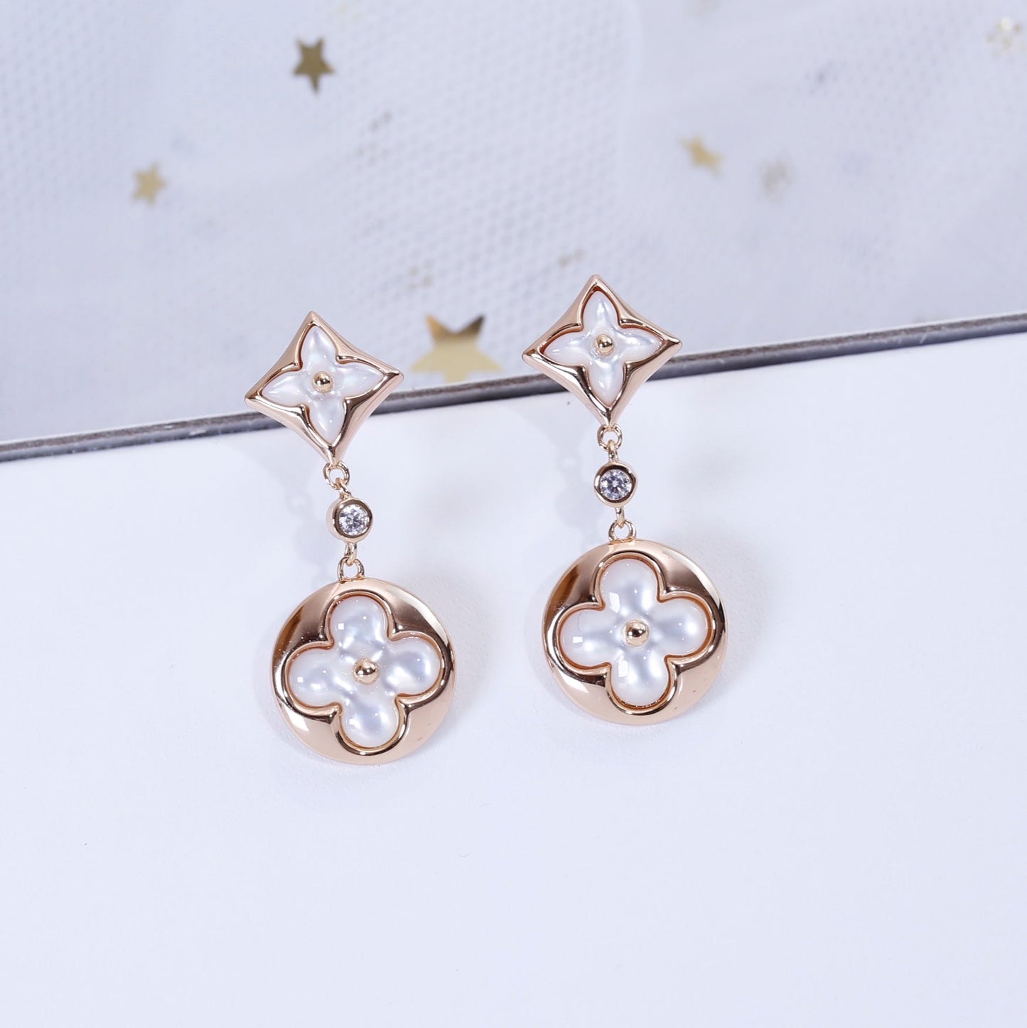 [LUXORA]STAR AND SUN PINK GOLD MOP DROP EARRINGS
