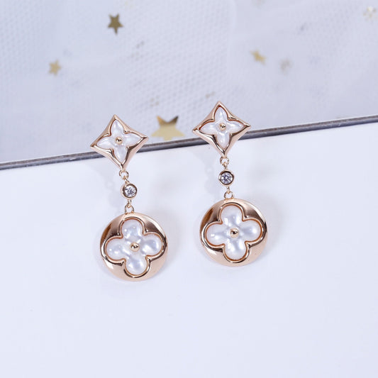 [LUXORA]STAR AND SUN PINK GOLD MOP DROP EARRINGS