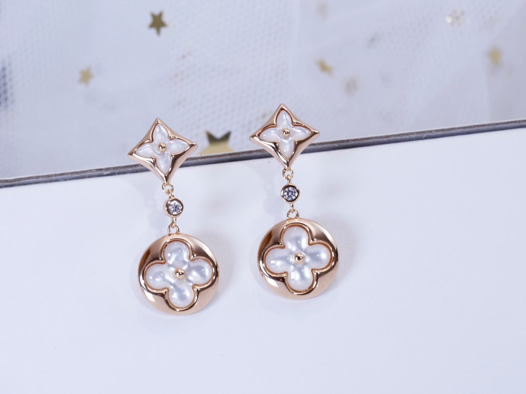 [LUXORA]STAR AND SUN PINK GOLD MOP DROP EARRINGS