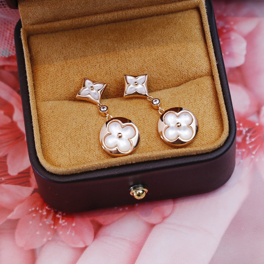 [LUXORA]STAR AND SUN PINK GOLD MOP DROP EARRINGS