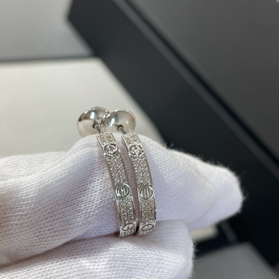 [LUXORA]LOVE DIAMOND SILVER HOOP EARRINGS