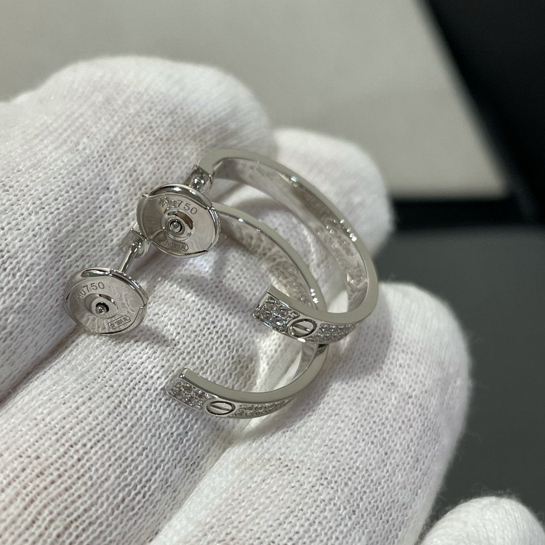 [LUXORA]LOVE DIAMOND SILVER HOOP EARRINGS
