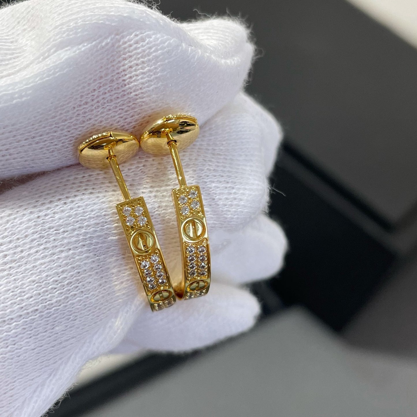 [LUXORA]LOVE DIAMOND GOLD HOOP EARRINGS