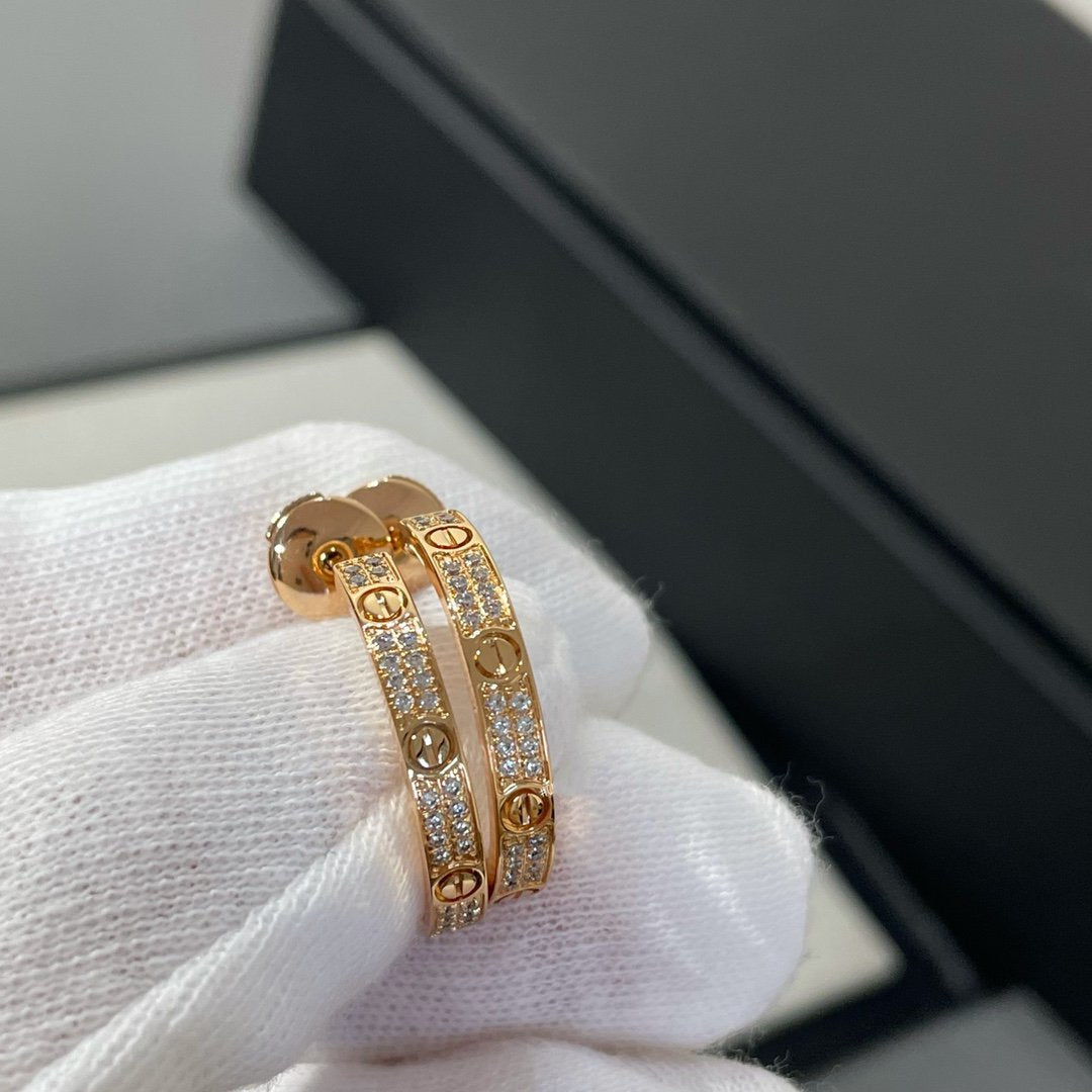 [LUXORA]LOVE DIAMOND PINK GOLD HOOP EARRINGS