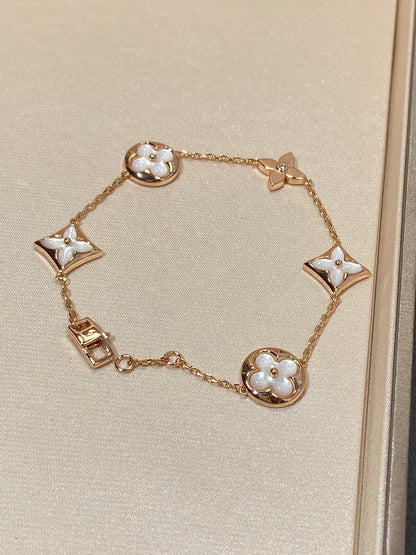 [LUXORA]STAR AND SUN 5 MOTIF MOP PINK GOLD BRACELET
