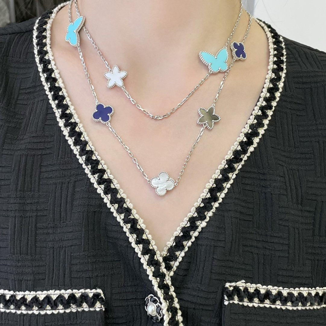 [LUXORA]LUCKY CLOVER SILVER 11 MOTIF NECKLACE