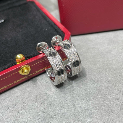 [LUXORA]LOVE CERAMIC DIAMOND PAVED SILVER EARRINGS