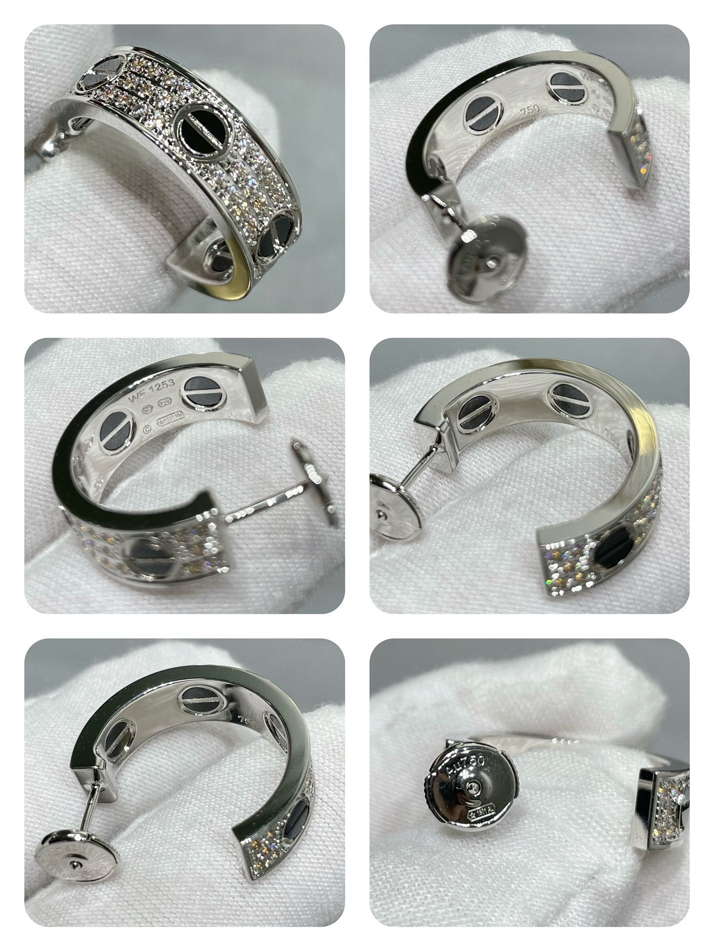 [LUXORA]LOVE CERAMIC DIAMOND PAVED SILVER EARRINGS