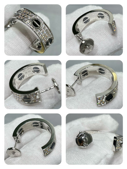 [LUXORA]LOVE CERAMIC DIAMOND PAVED SILVER EARRINGS