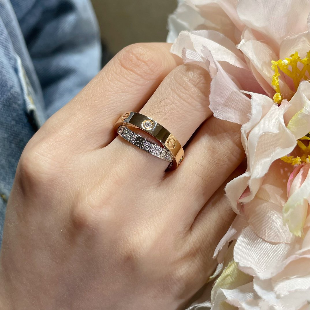 [LUXORA]LOVE PINK GOLD SILVER DIAMOND DOUBLE RING