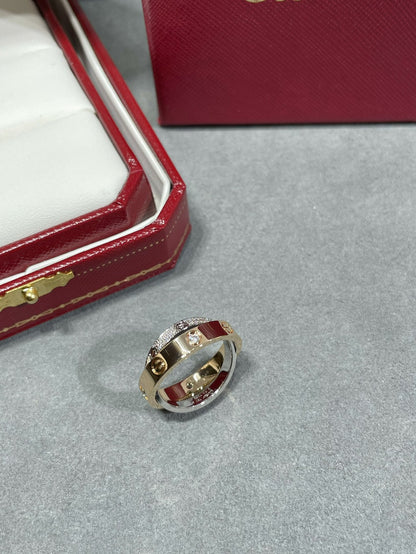 [LUXORA]LOVE PINK GOLD SILVER DIAMOND DOUBLE RING