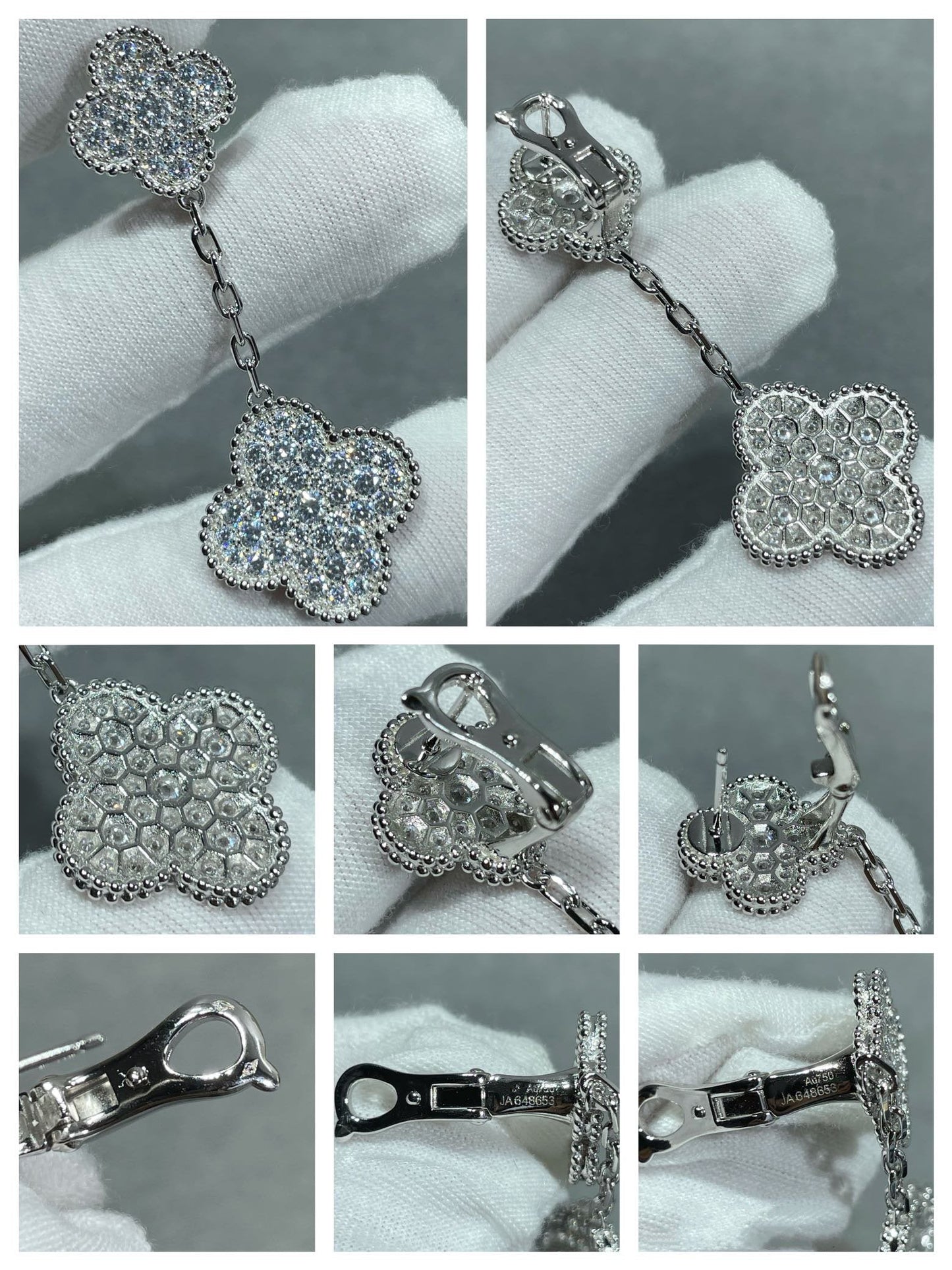 [LUXORA]CLOVER 2 MOTIFS DIAMOND PAVED SILVER EARRINGS