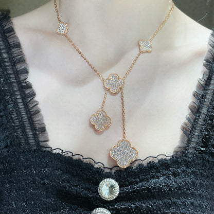 [LUXORA]CLOVER 6 MOTIF DIAMOND PAVED NECKLACE