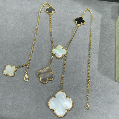 [LUXORA]CLOVER 6 MOTIF MOP ONYX GOLD NECKLACE