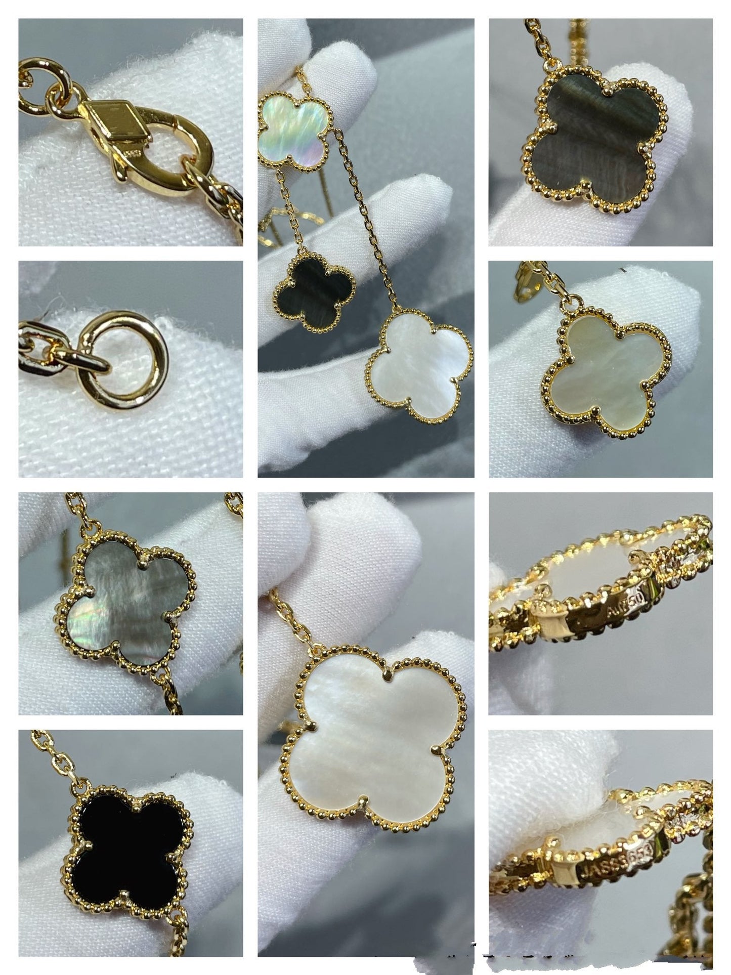 [LUXORA]CLOVER 6 MOTIF MOP ONYX GOLD NECKLACE