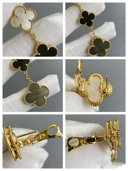 [LUXORA]CLOVER 3 MOTIF MOP ONYX DARK MOP PINK GOLD EARRINGS