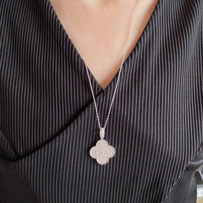 [LUXORA]CLOVER 25MM LARGE PEDANT DIAMOND PAVED LONG NECKLACE
