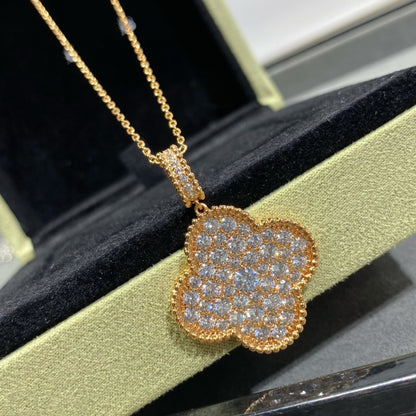 [LUXORA]CLOVER 25MM LARGE PEDANT DIAMOND PAVED LONG NECKLACE