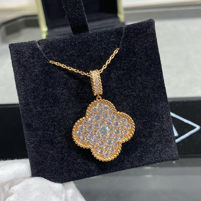[LUXORA]CLOVER 25MM LARGE PEDANT DIAMOND PAVED LONG NECKLACE