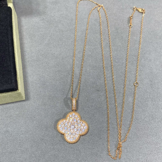 [LUXORA]CLOVER 25MM LARGE PEDANT DIAMOND PAVED LONG NECKLACE