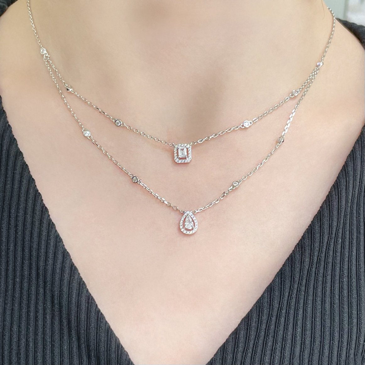 [LUXORA]MY TWIN 2 ROW DIAMOND NECKLACE