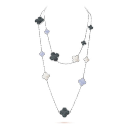 [LUXORA]CLOVER 16 MOTIF CHALCEDONY MOP SILVER NECKLACE