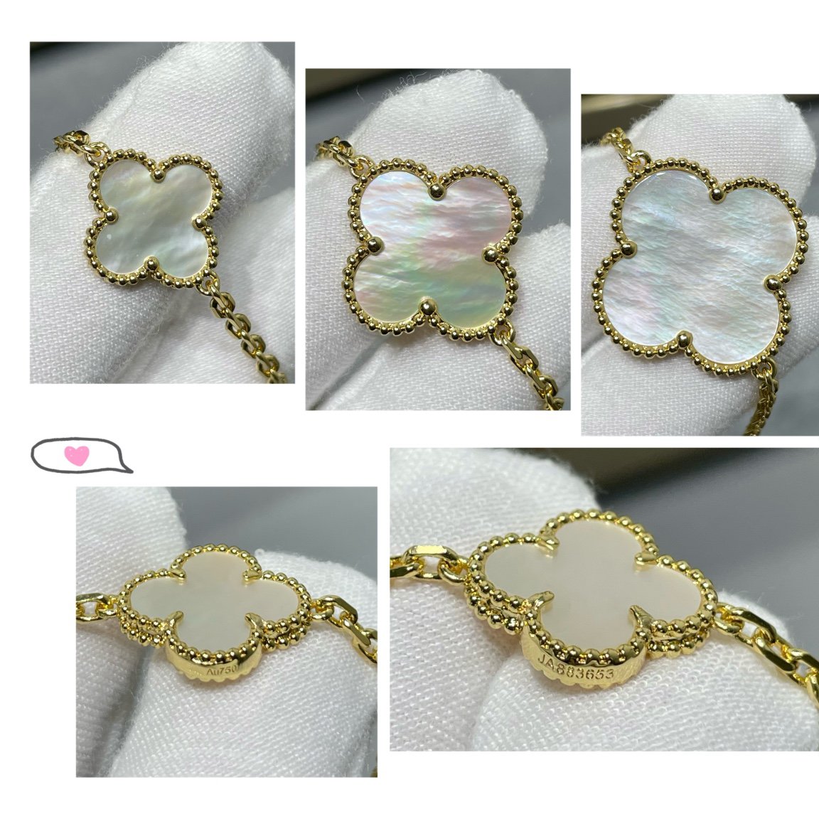 [LUXORA]CLOVER 16 MOTIF WHITE MOP GOLD NECKLACE