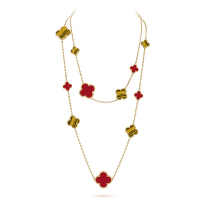 [LUXORA]CLOVER 16 MOTIF CARNELIAN TIGER EYE ROSE GOLD NECKLACE