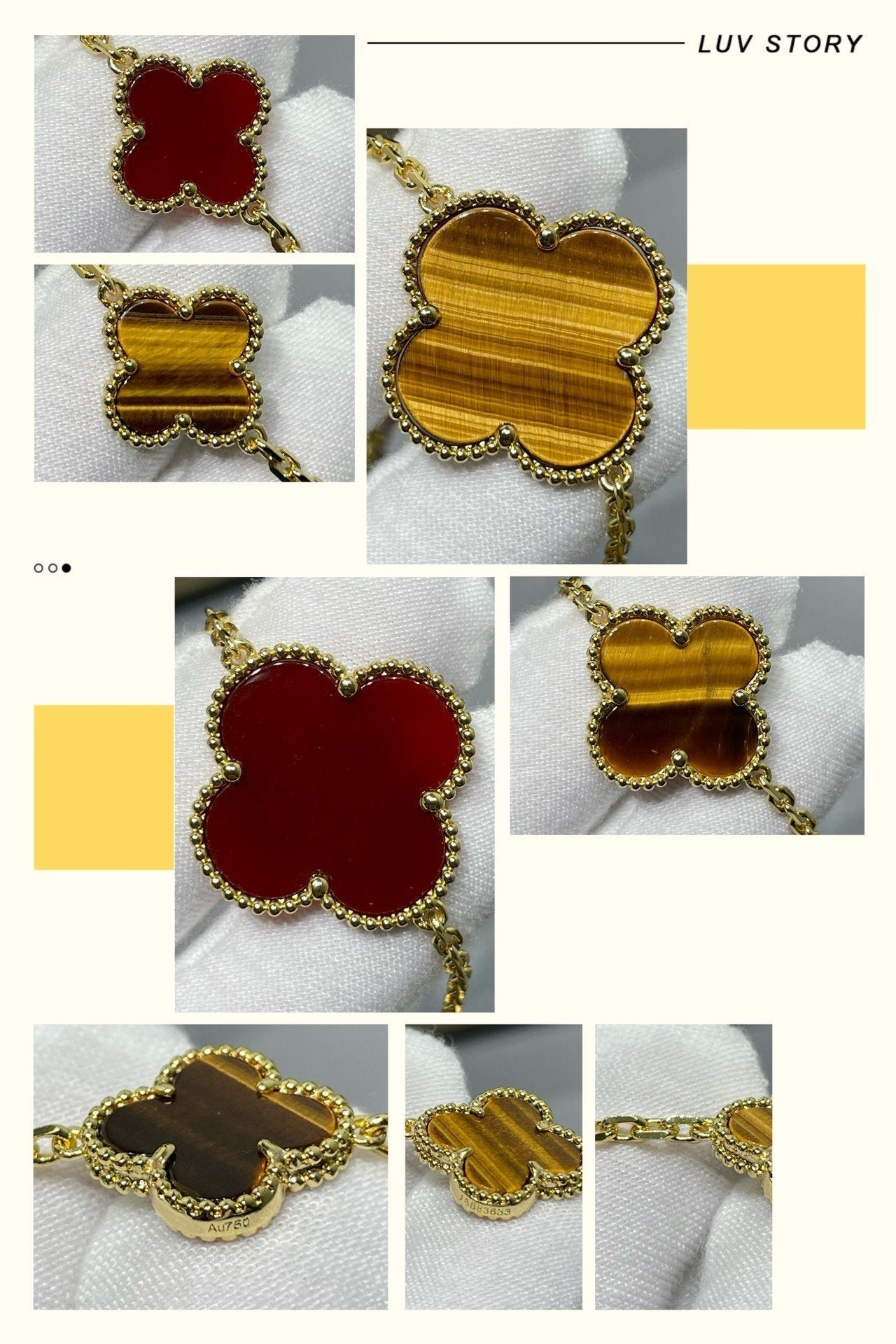[LUXORA]CLOVER 16 MOTIF CARNELIAN TIGER EYE ROSE GOLD NECKLACE
