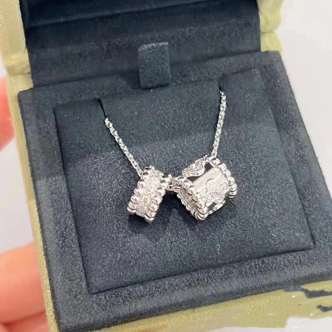 [LUXORA]PERLEE DOUBLE PENDANT SILVER DIAMOND NECKLACE