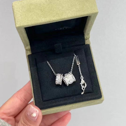 [LUXORA]PERLEE DOUBLE PENDANT SILVER DIAMOND NECKLACE